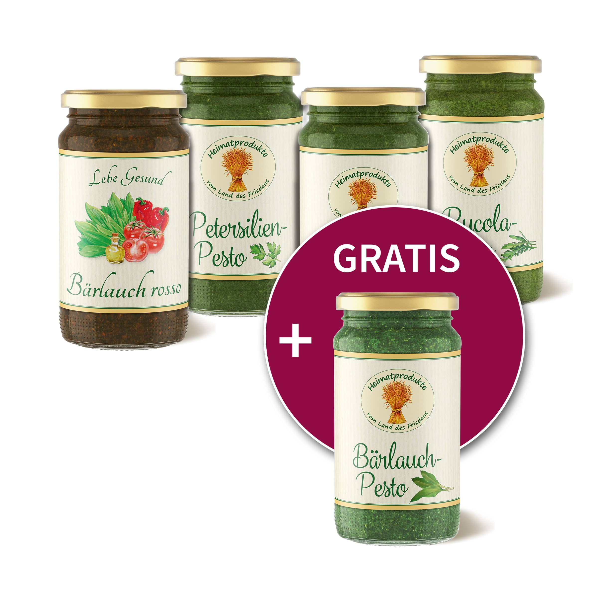 4+1 gratis: Kräuter-Pesto nach Wahl kaufen 4+1 gratis: Kräuter-Pesto nach Wahl