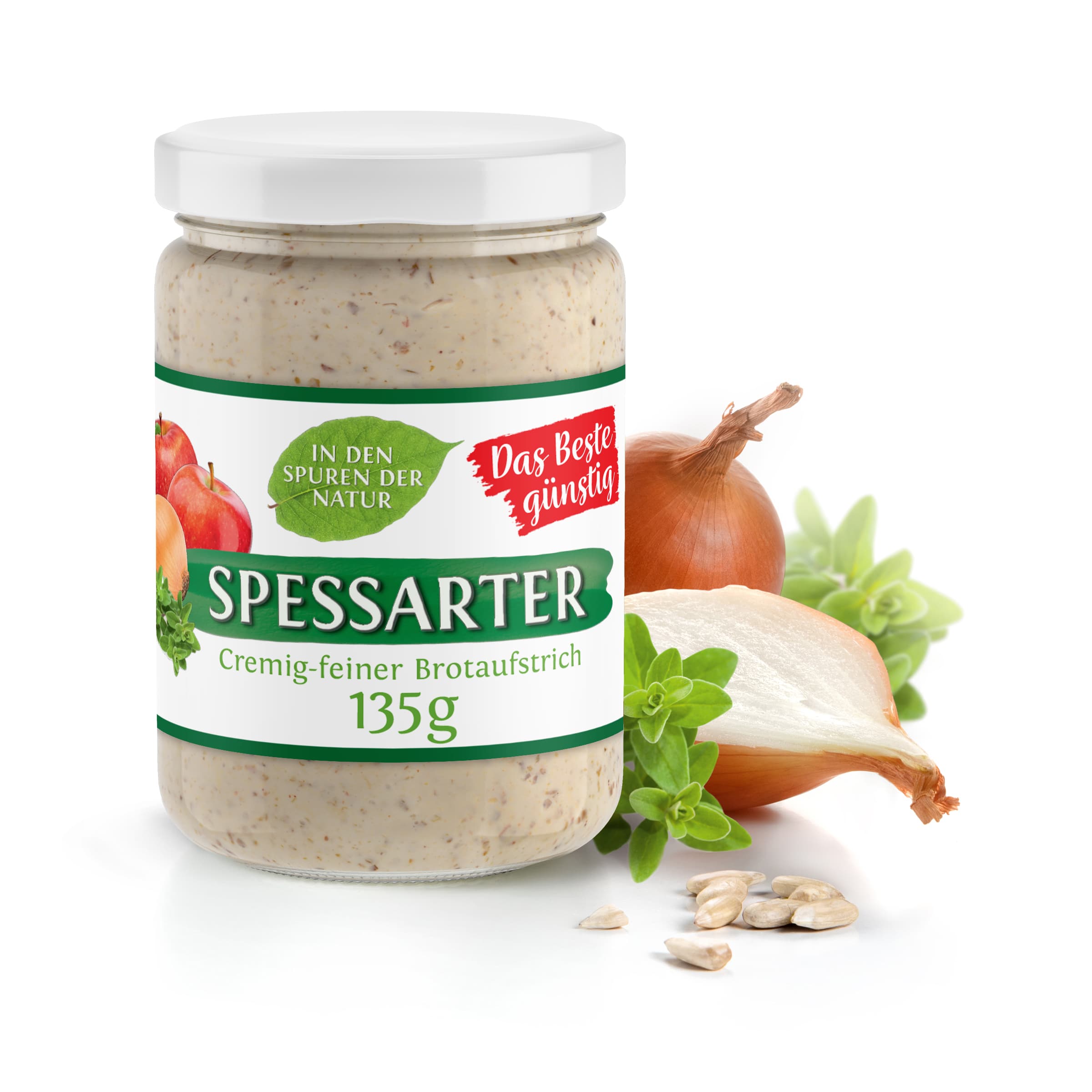 Spessarter-Aufstrich bestellen Spessarter im 135-g-Glas – herzhafter Bio-Brotaufstrich mit Zwiebeln und Majoran