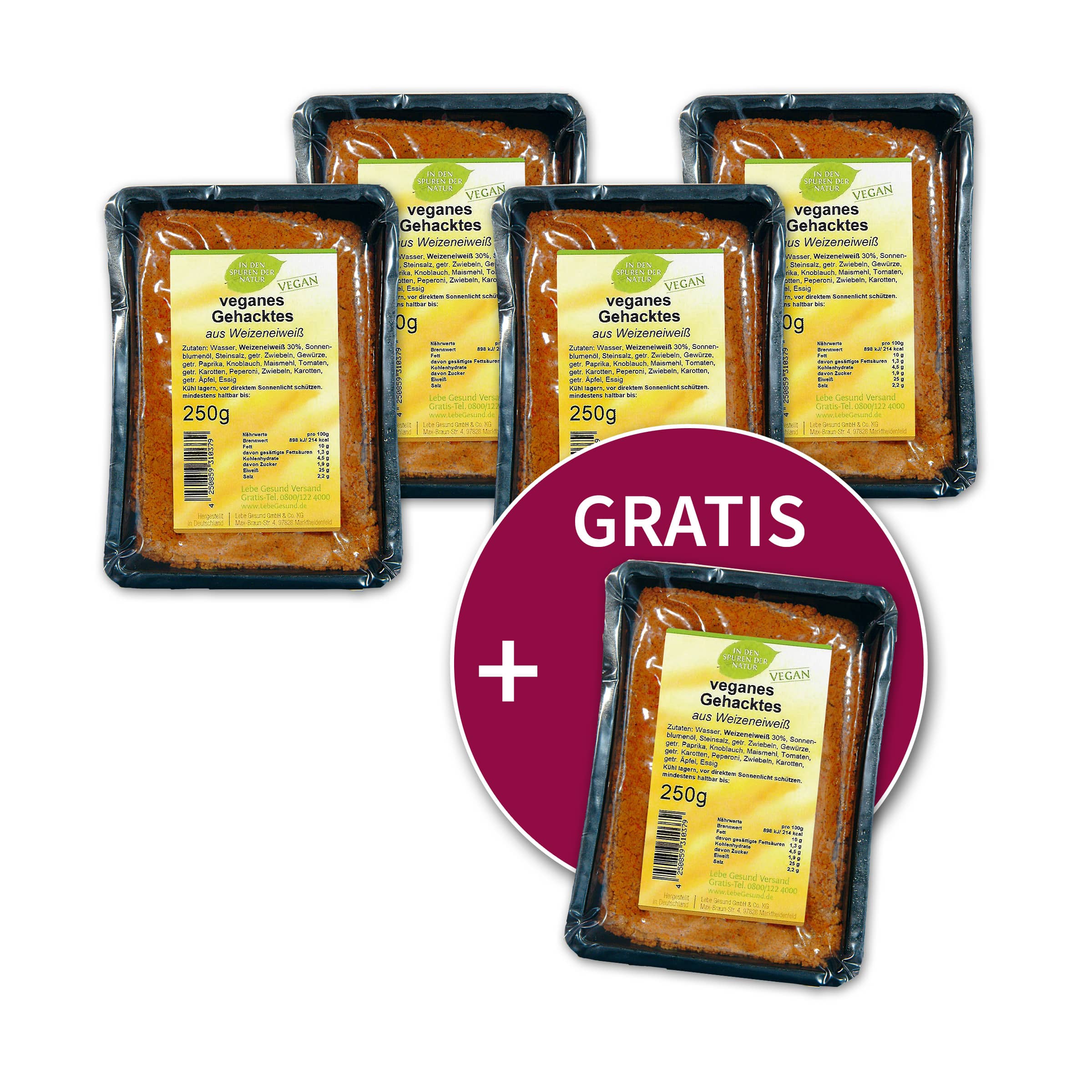 4+1 gratis: Veganes Gehacktes
