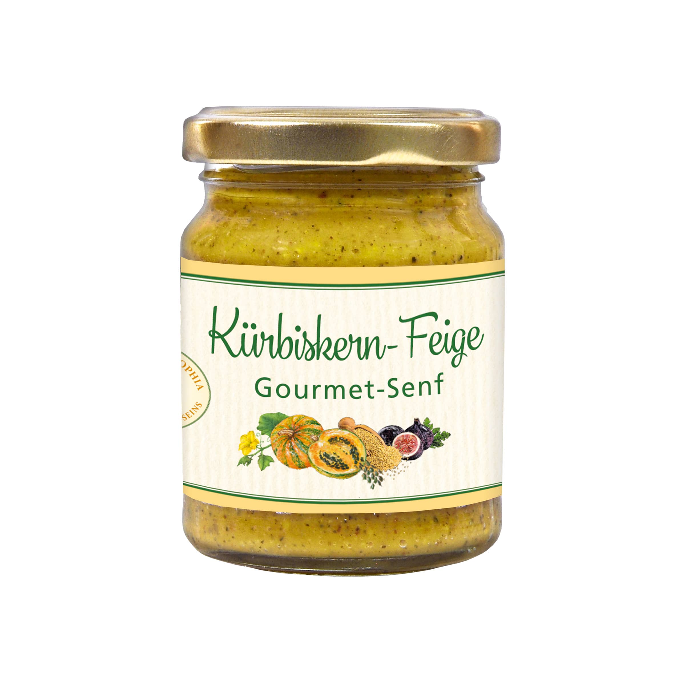 Senf „Kürbiskern-Feige“ gleich kaufen Senf „Kürbiskern-Feige“ - Bio-Senf mild, fruchtig-süß, mit gerösteten Kürbiskernen