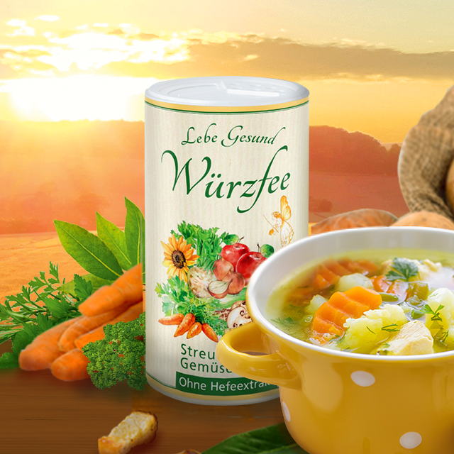 Die Würzfee würzt mit viel Gemüse und Kräutern aus Friedfertigem Landbau.