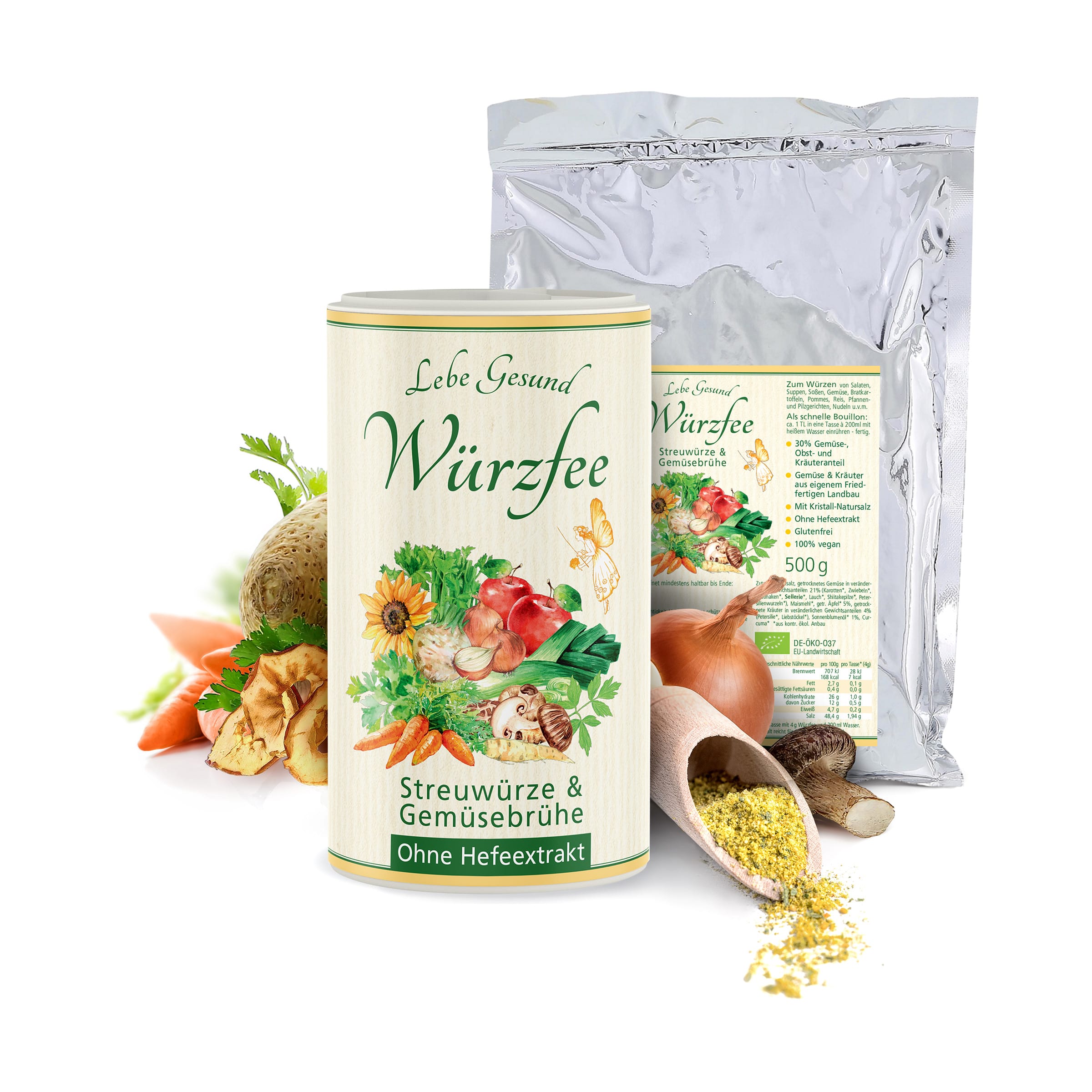 Würzfee – Streudose und Nachfüllbeutel im Kombi-Pack bestellen Würzfee Bio-Gemüsebrühe von Lebe Gesund – Streudose und Nachfüllbeutel im Kombi-Pack