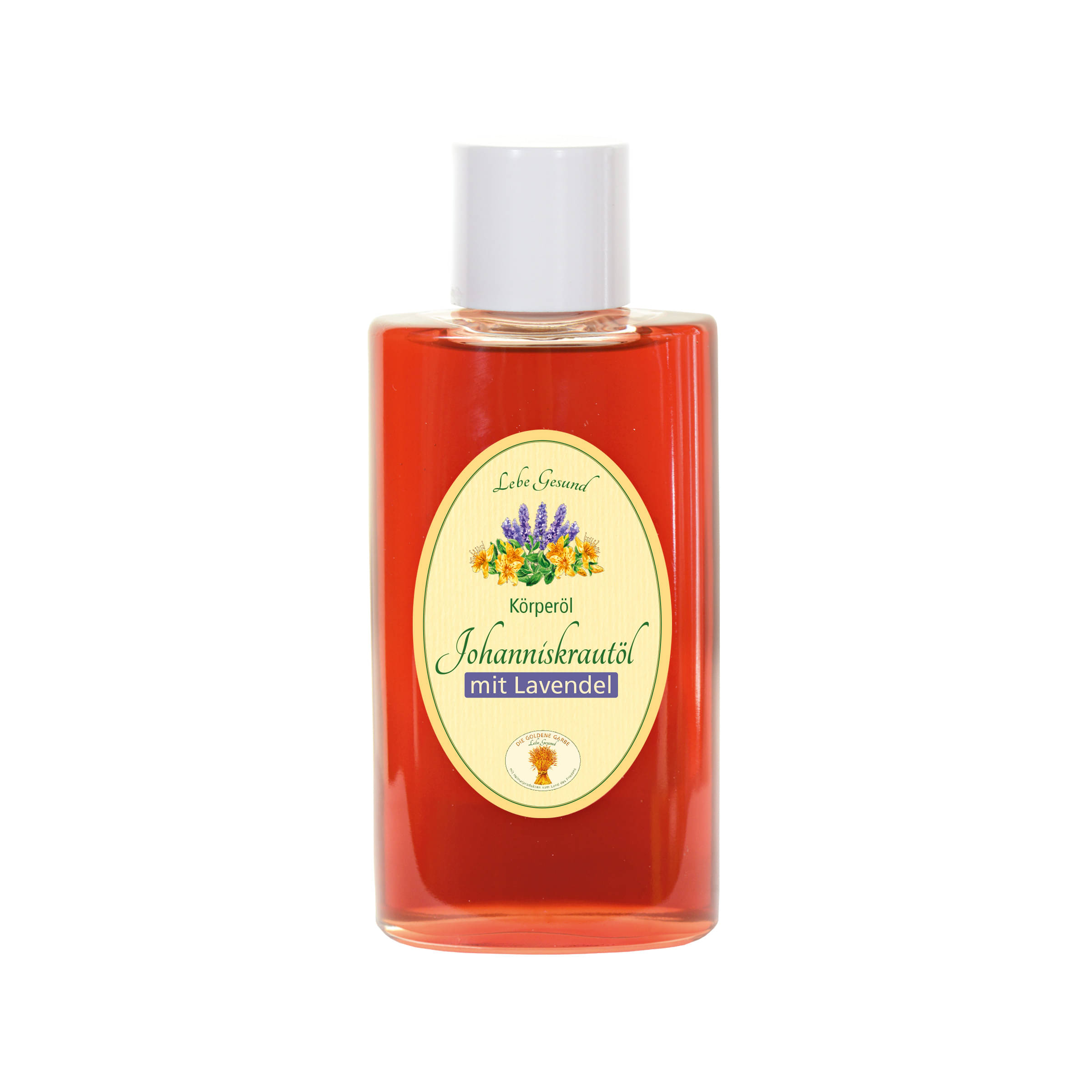 Johanniskrautöl mit Lavendel. 0,1 l Reines, hochwertiges Bio-Körperöl aus dem Spessart. Als Massageöl, Pflegeöl & mehr.