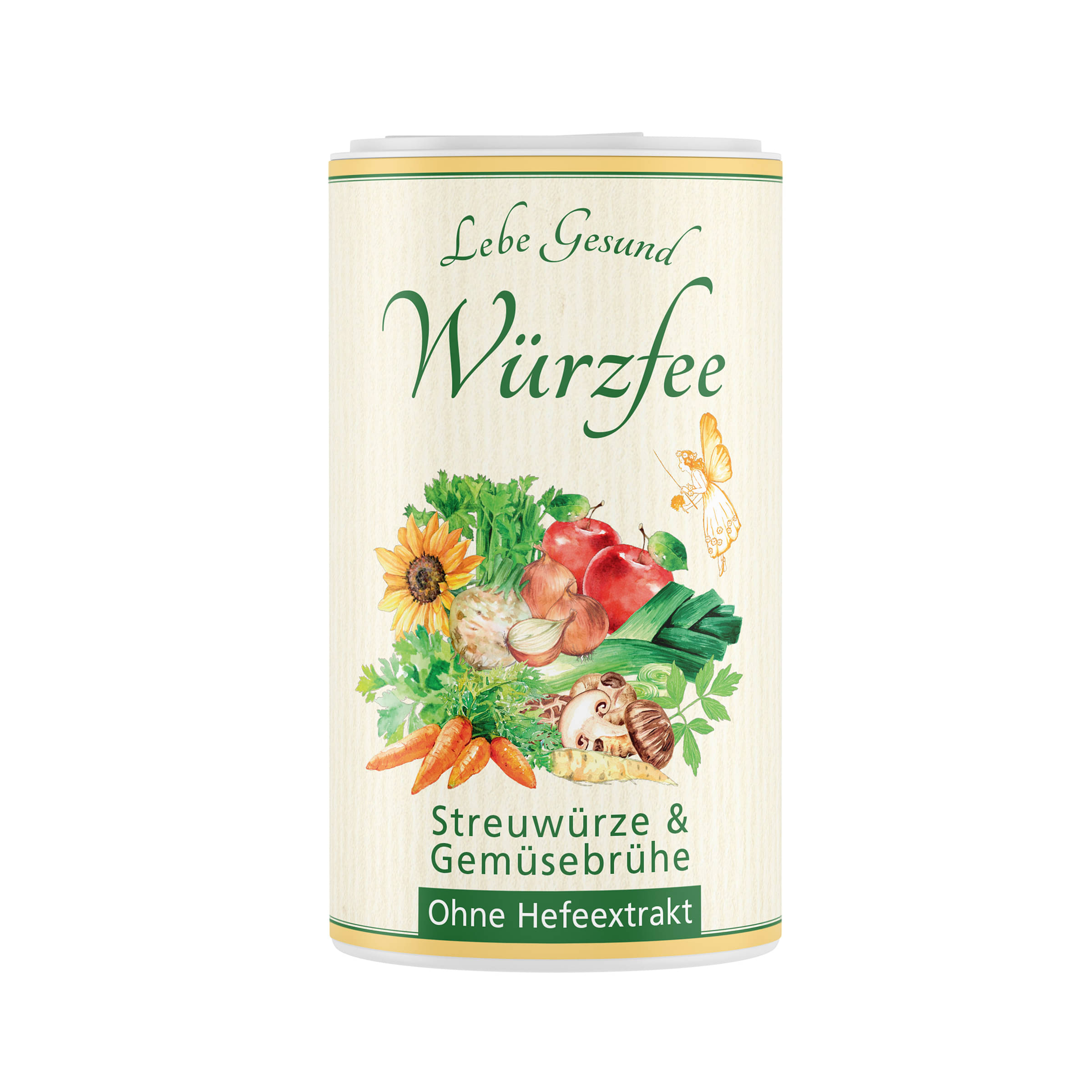 Bio-Gemüsebrühe & Streuwürze, Würzfee von Lebe Gesund 0,25 250g Dose vegane Würzmischung in Streudose aus 800g Gemüse und Kräutern aus Friedfertigem