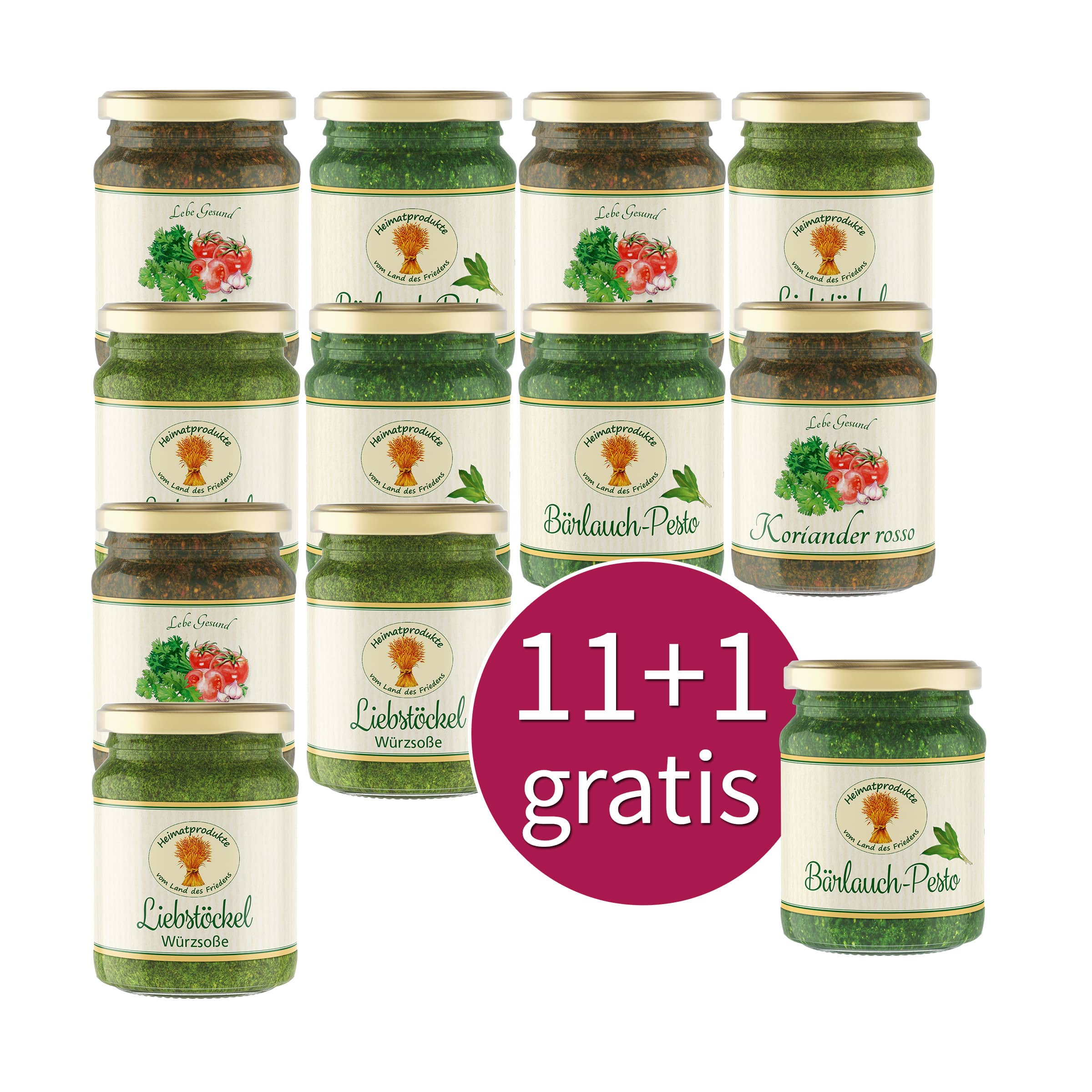 11+1 gratis: Kräuter-Pesto 125ml nach Wahl kaufen 11+1 gratis: Kräuter-Pesto 125ml nach Wahl
