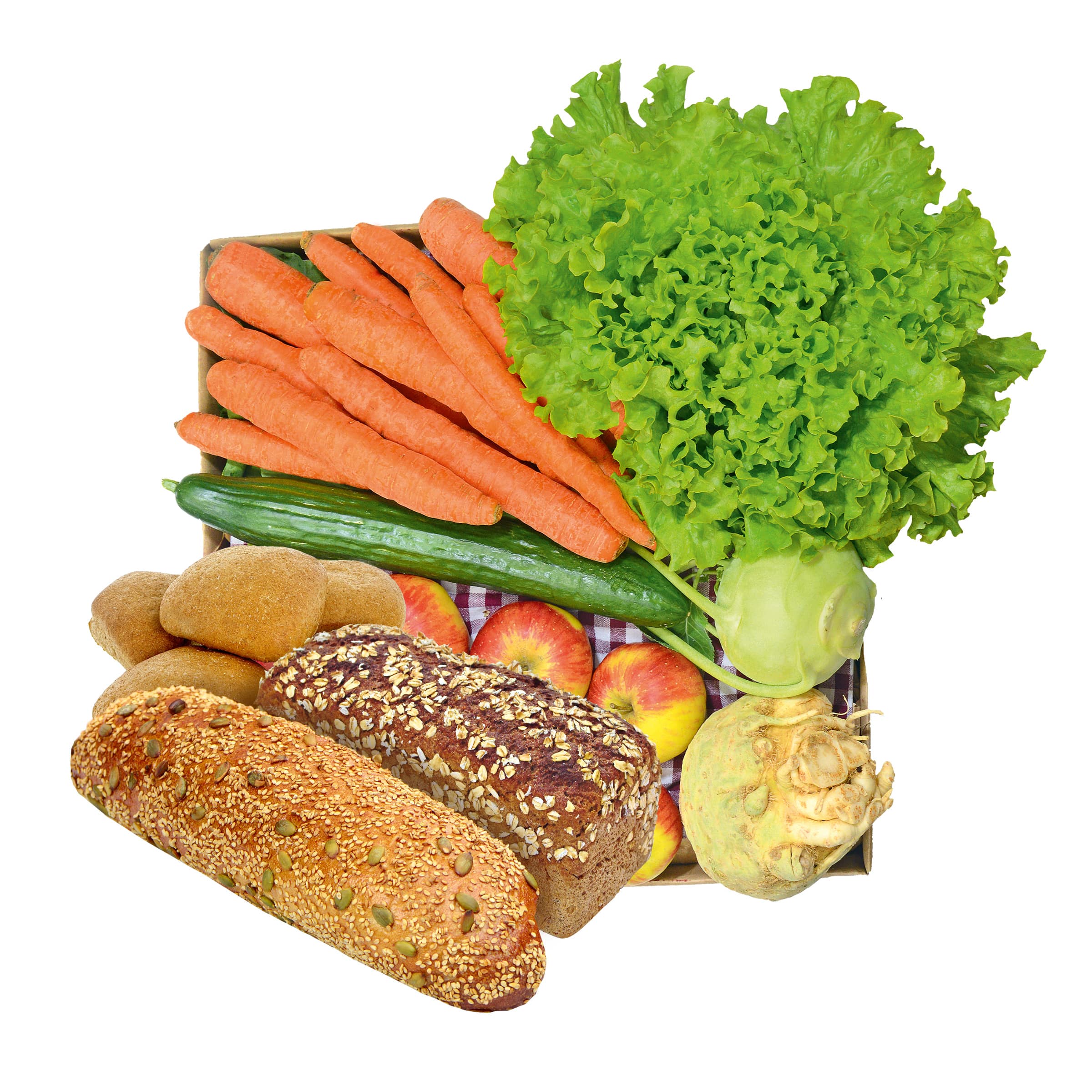 Große Gemüse- & Obst-Kiste mit Brotpaket kaufen Große Gemüse- & Obst-Kiste mit Brotpaket
