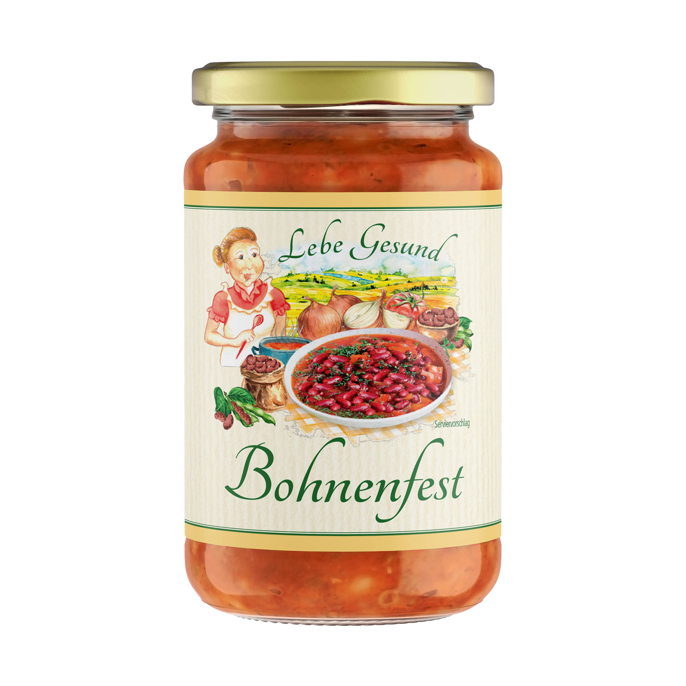 Bohnen-Fest: Bohnen-Erbsen-Eintopf wie aus Großmutters Küche. 0,35 Vegetarisch-Vegan-Bio. Mit feinem Gemüse aus kontr. ökol. Anbau.