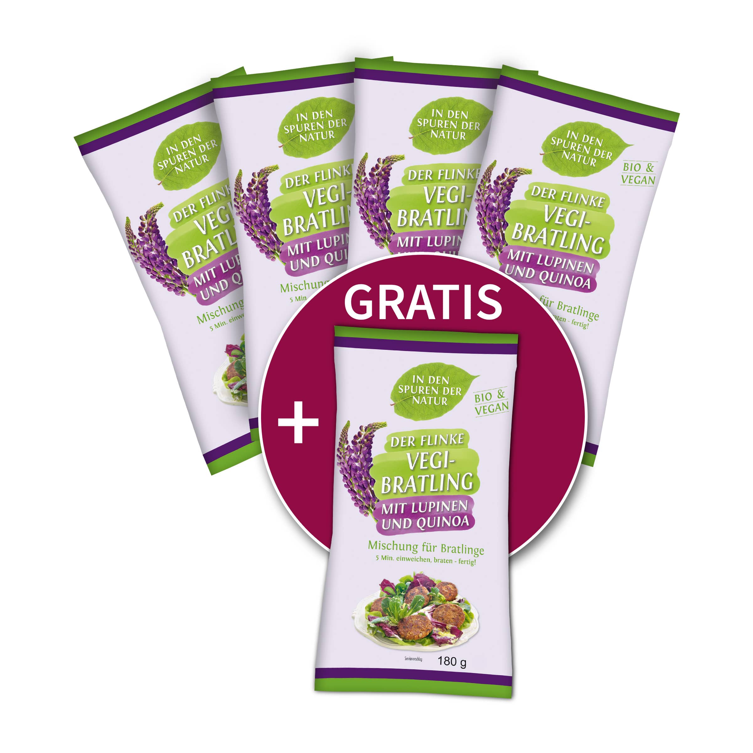 4+1 gratis: Der flinke Vegi-Bratling mit Lupinen und Quinoa kaufen 4+1 gratis: Der flinke Vegi-Bratling mit Lupinen und Quinoa