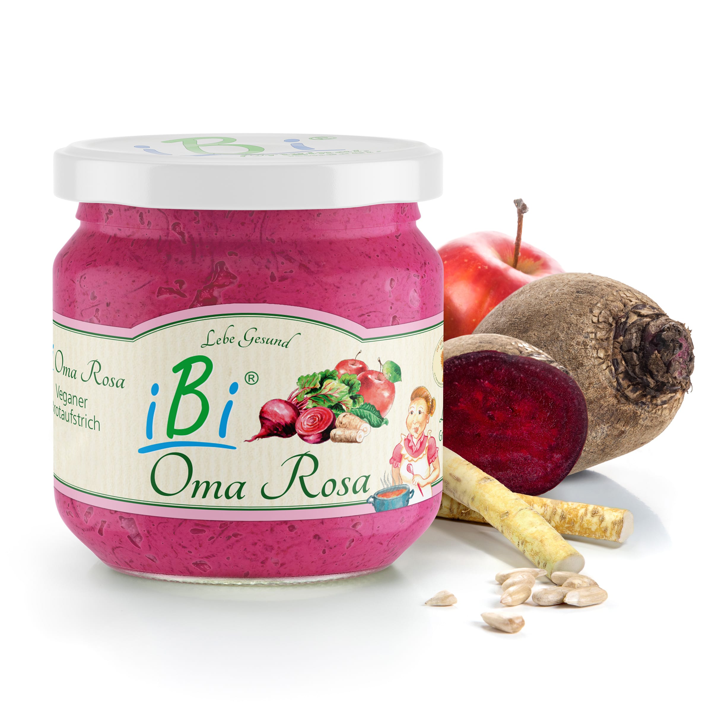 iBi-Oma Rosa gleich bestellen iBi-Oma Rosa von Lebe Gesund – veganer Brotaufstrich mit Roter Bete und Meerrettich
