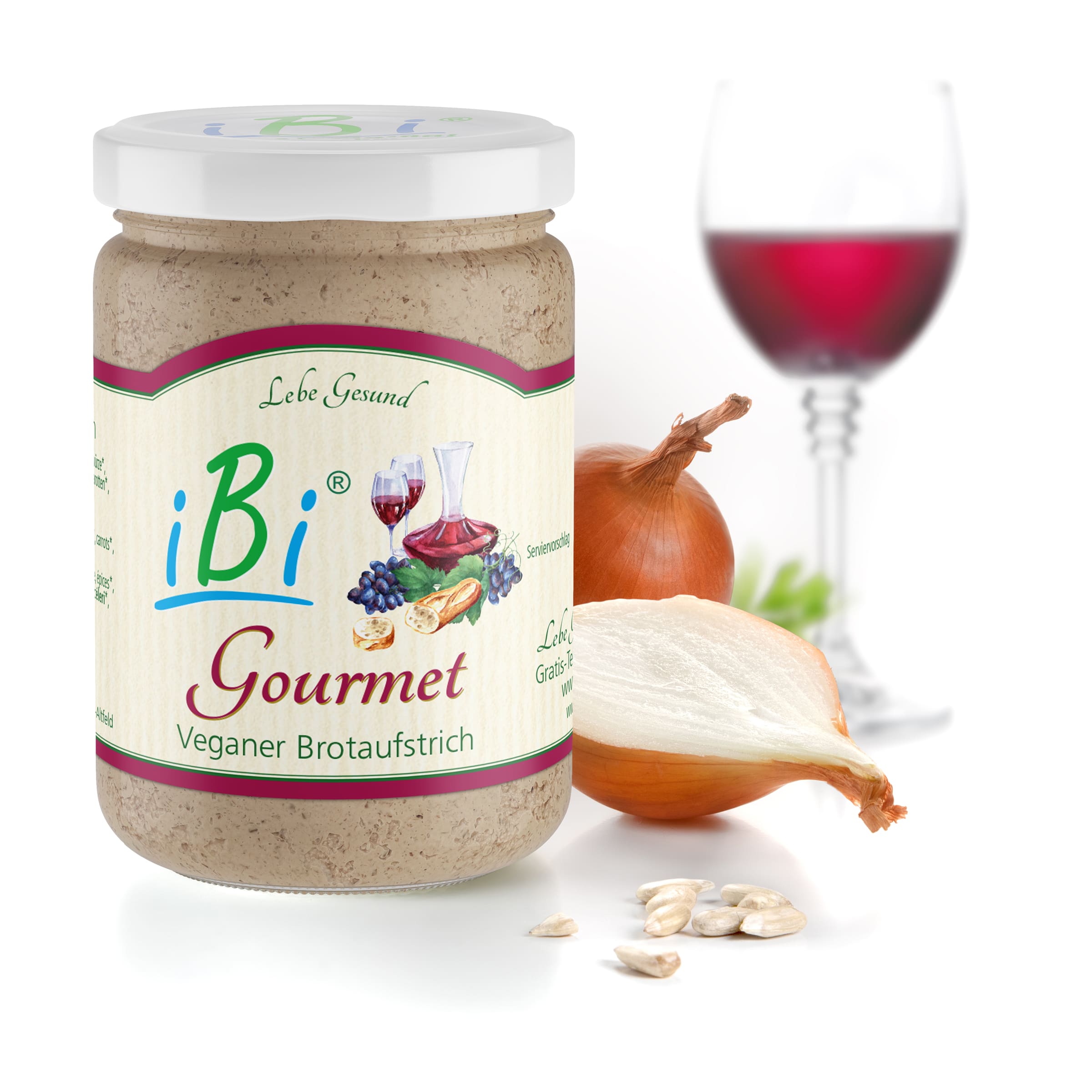 iBi-Gourmet jetzt bestellen iBi-Gourmet von Lebe Gesund – veganer Brotaufstrich mit Zwiebeln, Balsamico und Rotwein
