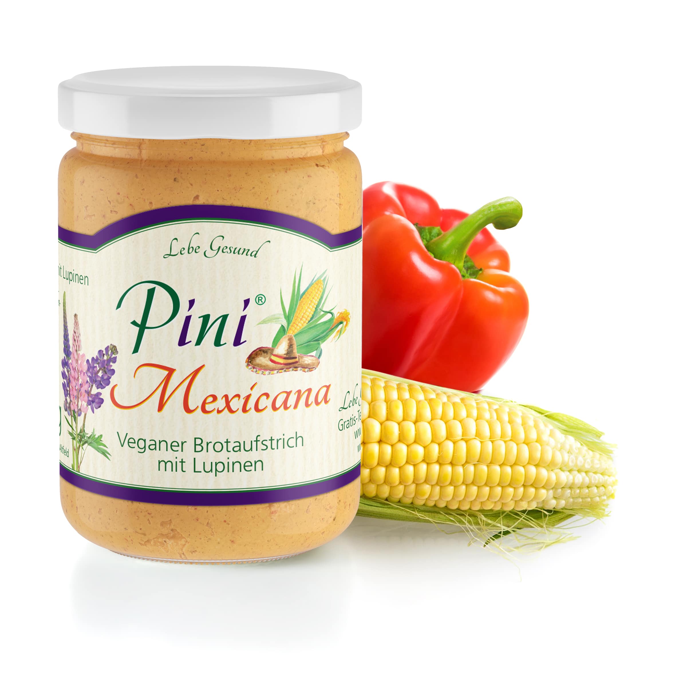 Pini Mexicana jetzt bestellen Pini Mexicana im 135-g-Glas – veganer Bio-Brotaufstrich mit Lupinen, Paprika und Mais