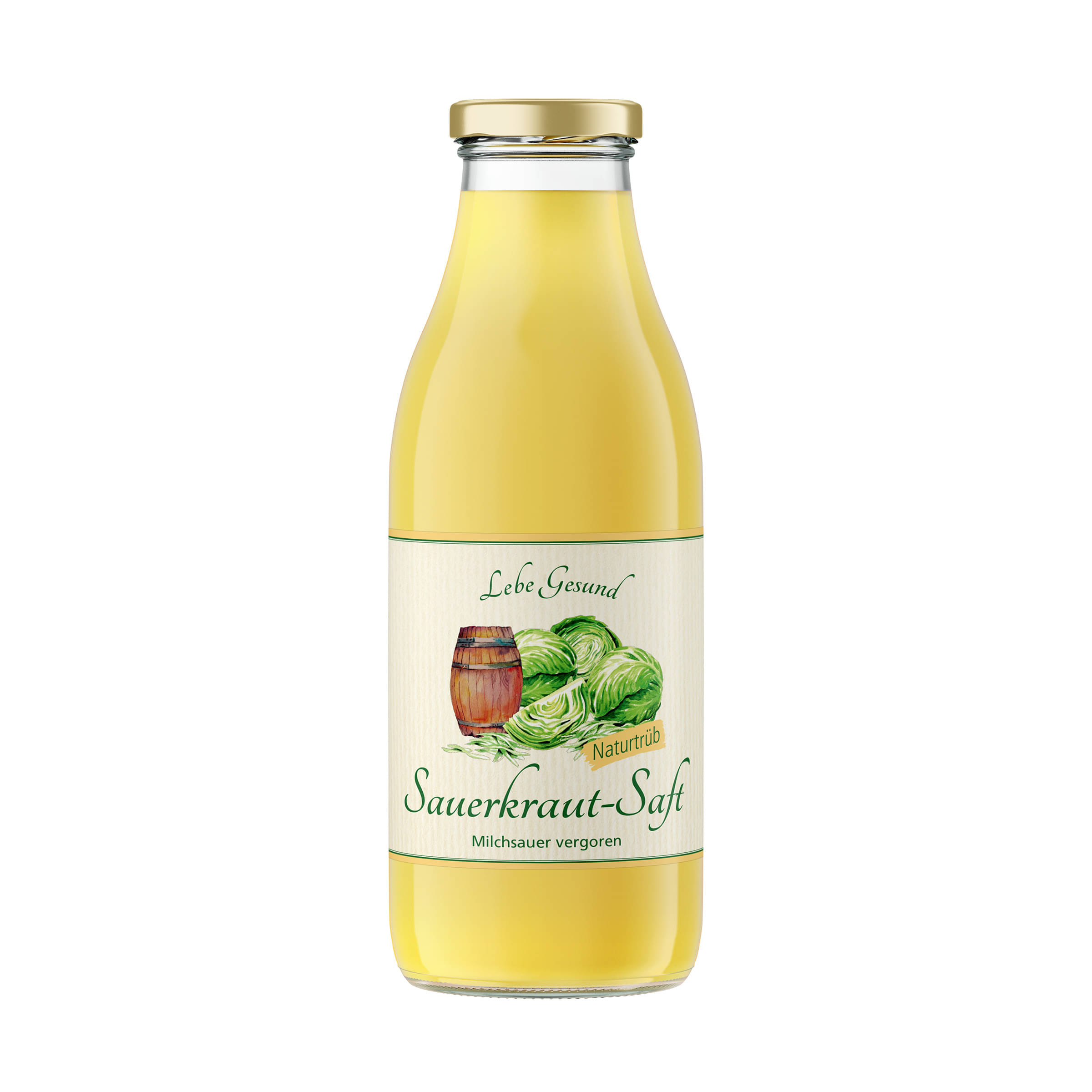 Sauerkraut-Saft von Lebe Gesund. 0,5 Bio-Direktsaft aus milchsauer vergorenem Weißkraut. Natürlich aus frischem Sauerkraut. Kräftiger Geschmack.