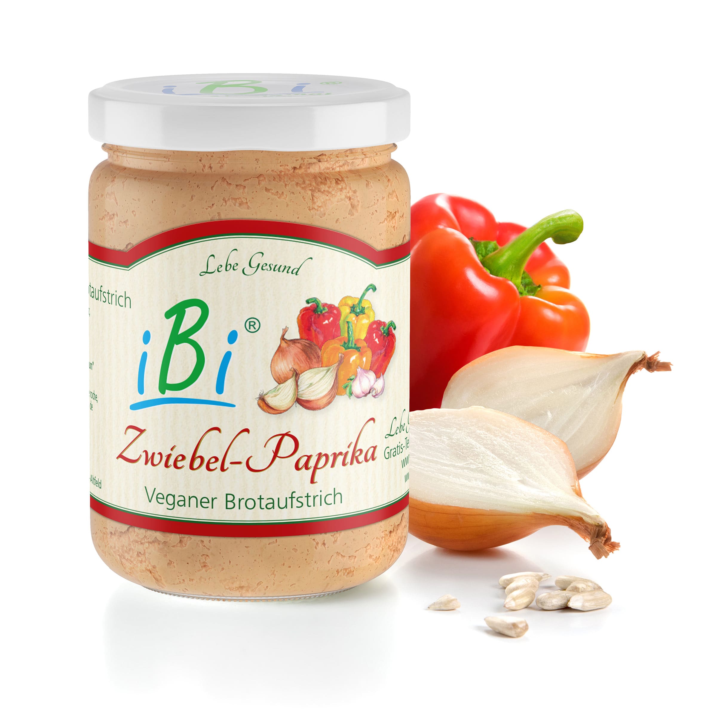 iBi-Zwiebel-Paprika gleich kaufen iBi-Zwiebel-Paprika von Lebe Gesund – veganer Brotaufstrich mit Zwiebeln und Paprika, 135 g
