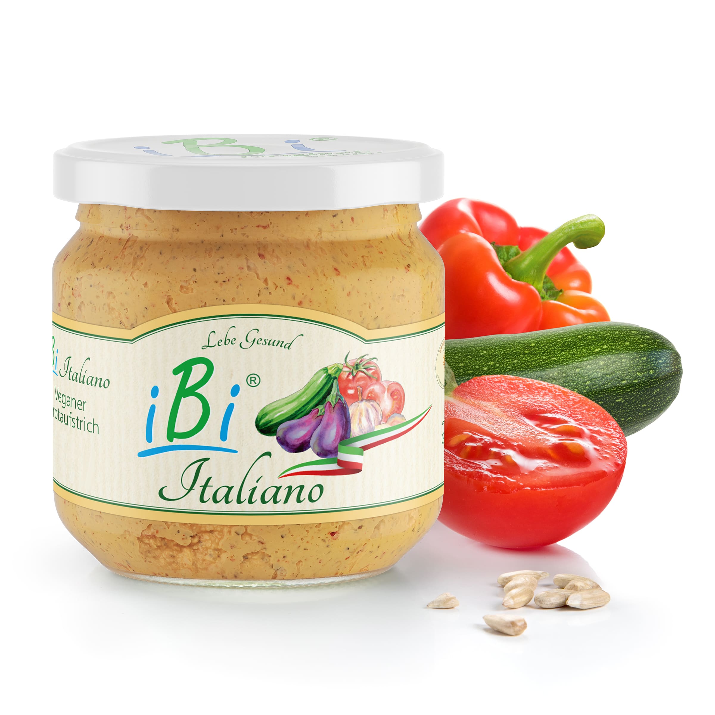iBi-Italiano im 170-g-Glas jetzt bestellen iBi-Italiano - veganer Brotaufstrich mit Zucchini und Tomaten im 170-g-Glas