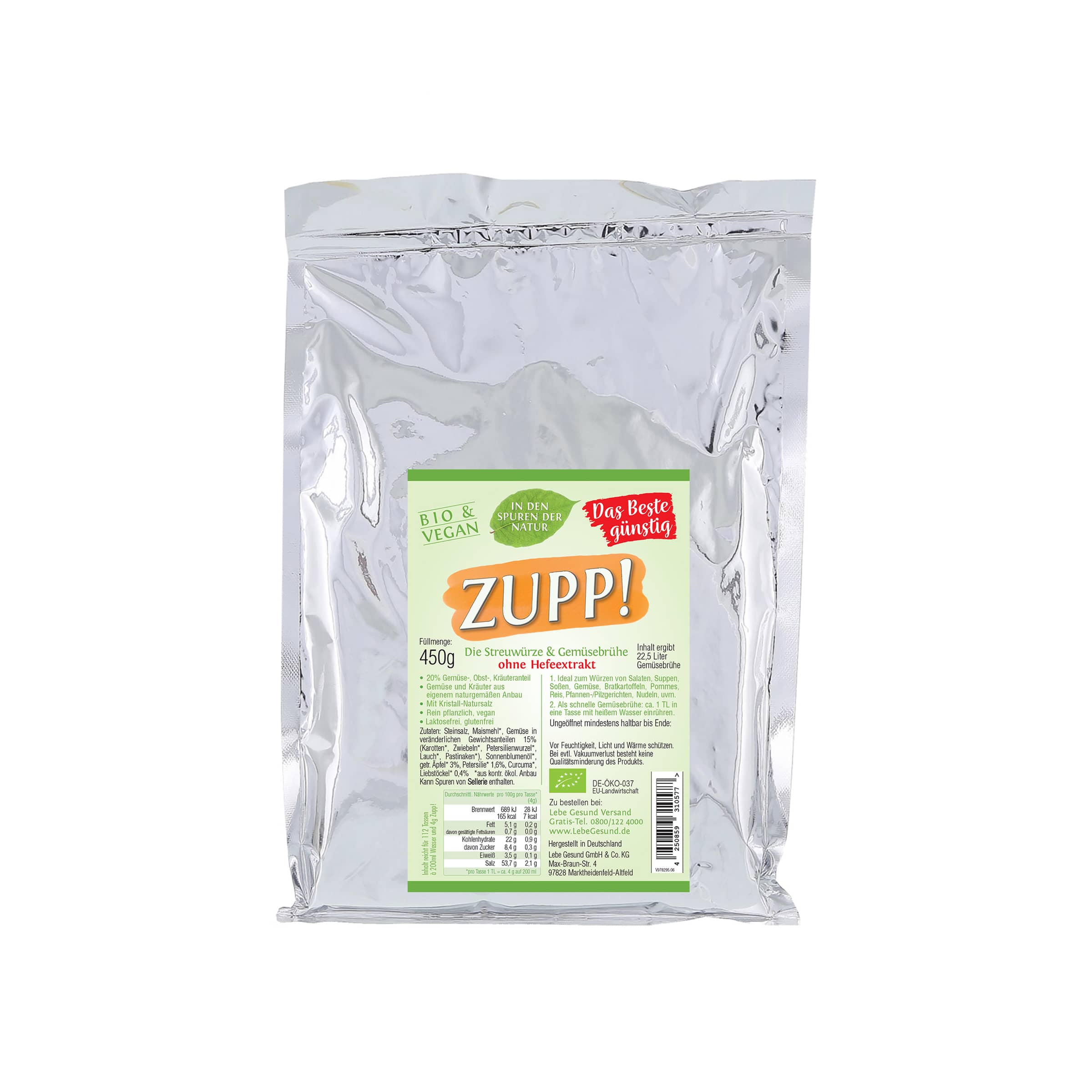 ZUPP! Nachfüllpackung mit 450 g Zupp! Zum Würzen oder als Brühe, ohne Hefeextrakt - in der 450-g-Nachfüllpackung