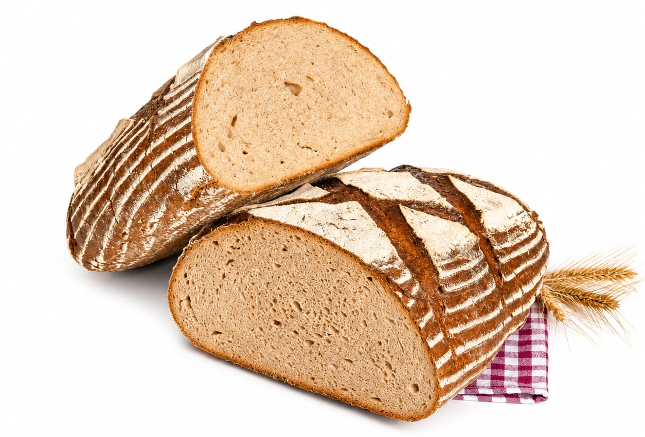 Krustenbrot als ganzen Laib kaufen Krustenbrot von Lebe Gesund - Bio-Sauerteigbrot mit kräftiger Kruste, ganzer Laib in Hälften